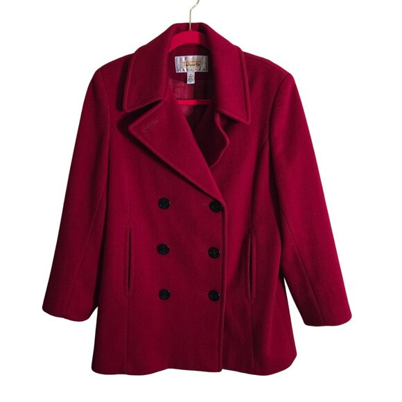 Talbots Vintage 100% Wool Red Peacoat Double Breasted Pockets Size 6p - Picture 2 of 7